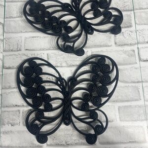 Vintage 1970's Burwood Products Butterfly Wall Decor Set of 2 Black. Resin. MCM.